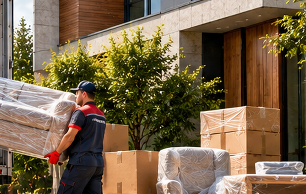 Mobilya nakliyatında korumalı paketlenmiş koltuk ve koliler